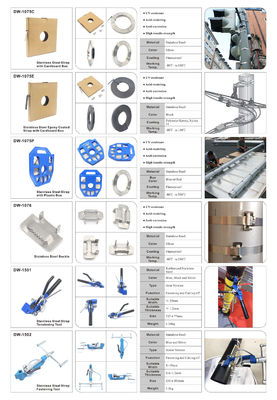 Adjustable Fixing Clamp Stainless Steel Binding Strap for Banding Boxes in Blue or Red