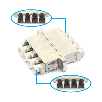 Adaptador de fibra óptica quadruplex com flange em caixa de metal