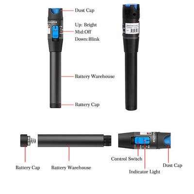 VFL óptico de luz vermelha laser caneta rotativa localizador de falhas de fibra visual AA * 2 fonte de alimentação