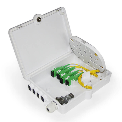 Caixa de distribuição de fibras ópticas FTTH 8 núcleos com adaptadores opcionais e pigtails para montagem em parede ou poste