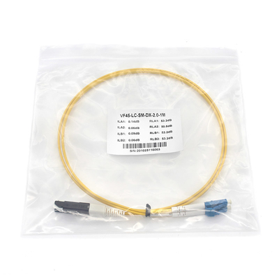 Cordão de parches de fibra óptica de modo único com PVC duplex LC UPC a VF45 para soluções de banda larga de fibra