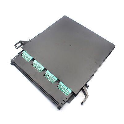 19 polegadas 1U 2U 4U 144F MPO-LC Fibra Óptica Patch Panel com Cassete - Ultra-alta densidade, design de trilho duplo, ABS MPO módulo